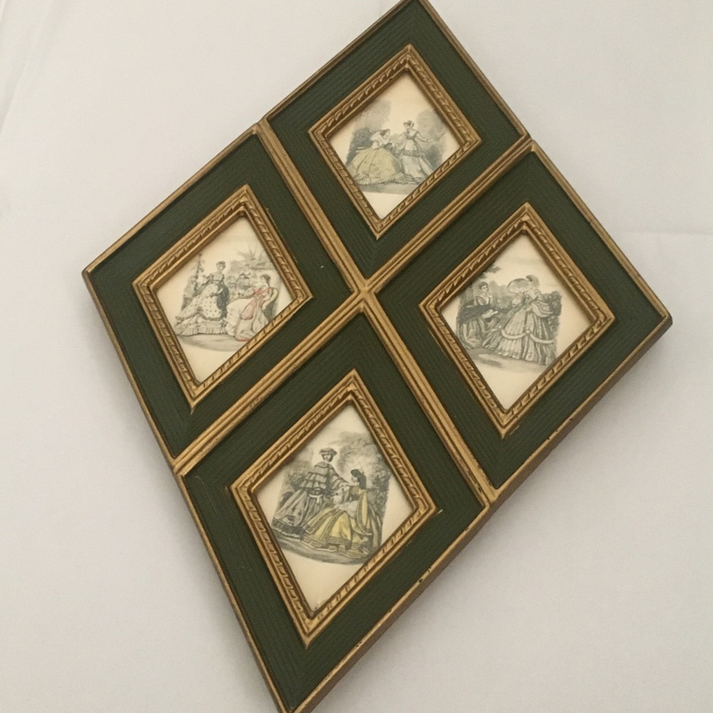Antique framed prints gold diamond wall art women fashion vintage regency